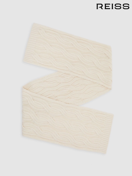 White - Regular Reiss Polar Cable-knit Scarf With Wool