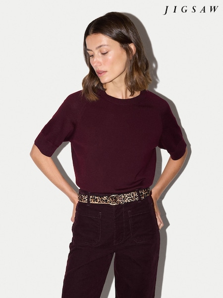 Red - Jigsaw Fine Merino Raglan T-shirt