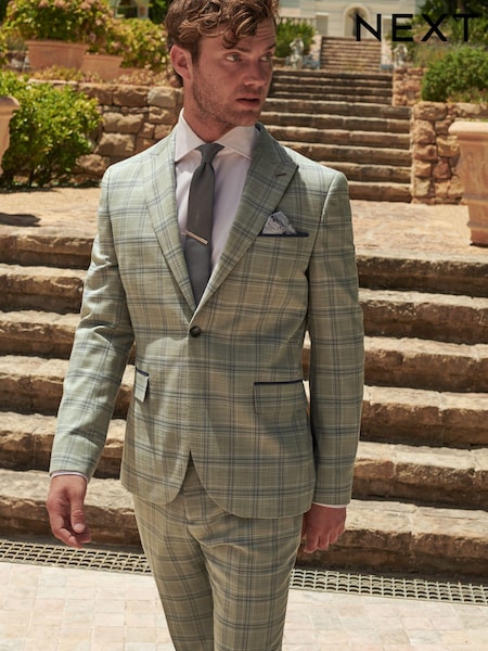 Green Skinny Fit Trimmed Check Suit (282486) | €21