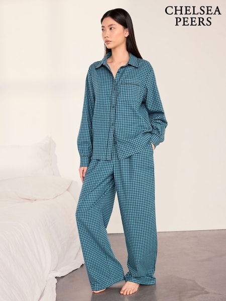 Green - Chelsea Peers Cotton Gingham Check Long Pyjama Set