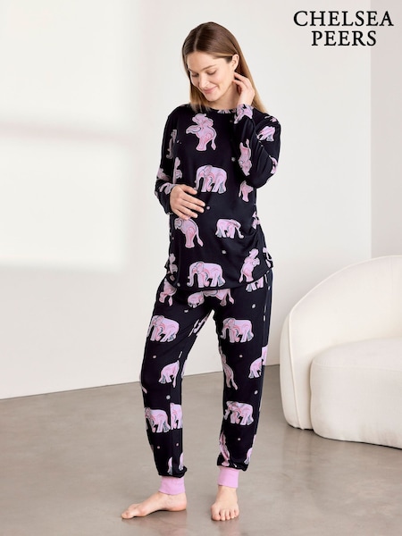 Blue - Chelsea Peers Maternity Elephant Dreamscape Print Long Pyjamas Set