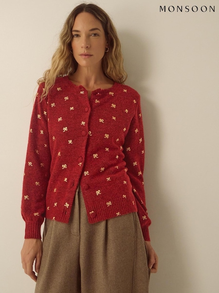 Κόκκινο - Monsoon Fee Foil Bow Knit Cardigan