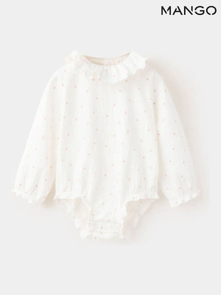 White - Mango Frill Collar Polka Dot Bodysuit