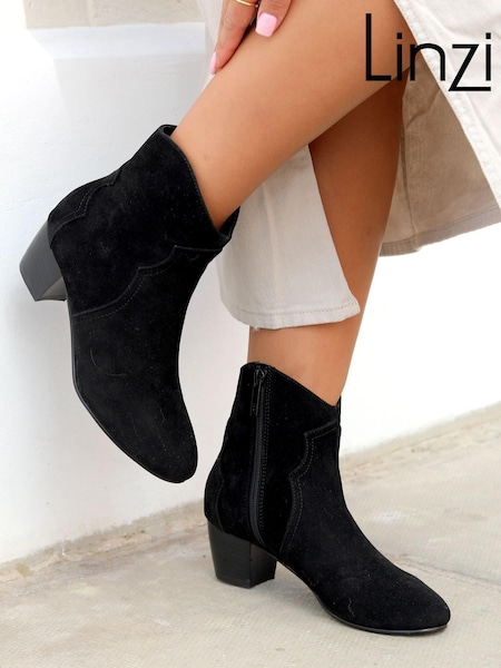 Linzi Black Josie Western Style Ankle Boots With Pointed Toe (283420) | €30
