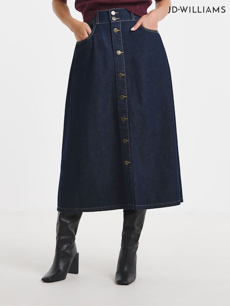 Blue - Jd Williams Elasticated Waist Button Through Midi Skirt