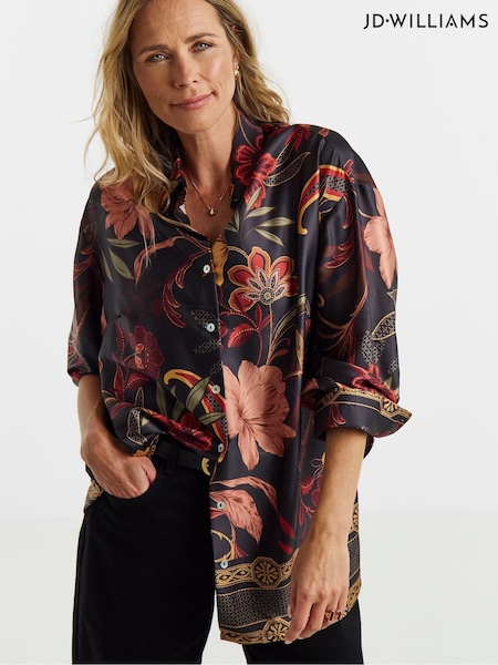 Black - Jd Williams Print Satin Long Sleeve Shirt