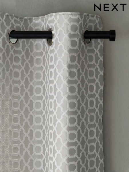 Light Silver Grey Next Woven Geometric Eyelet Lined Curtains (283481) | €37 - €74