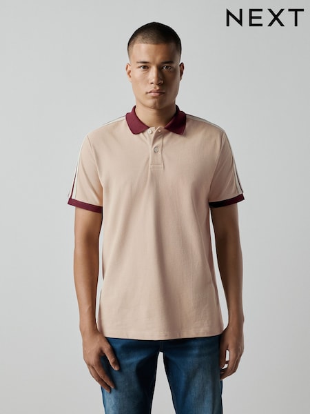 Stone - Regular Overarm Stripe Pique Polo Shirt
