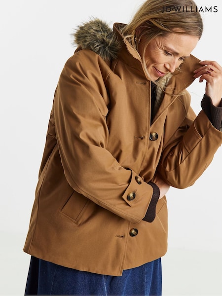 بني - Jd Williams Qulit Lined Fur Collar Parka