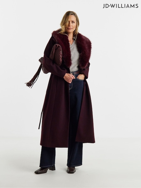 Purple - Jd Williams Faux Fur Collar Coat