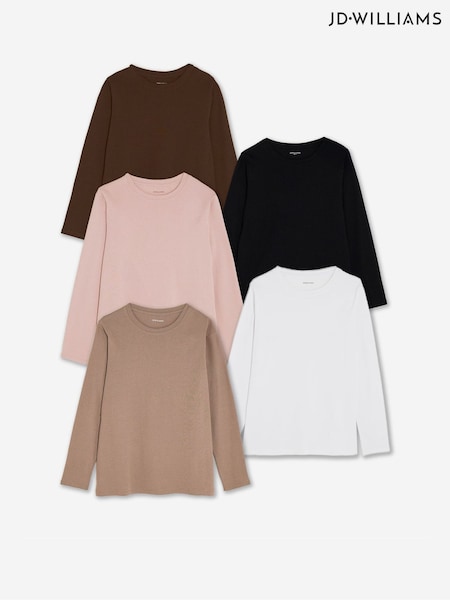 Black - Jd Williams The Crew Neck Pack Long Sleeve Tops 5 Pack
