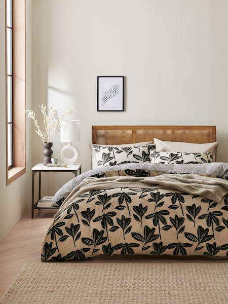 Natural/Black Floral Geometric Cotton Rich Reversible Duvet Cover and Pillowcase Set (284369) | €8 - €19