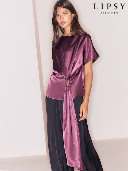 Purple - Lipsy Satin Draped T-shirt