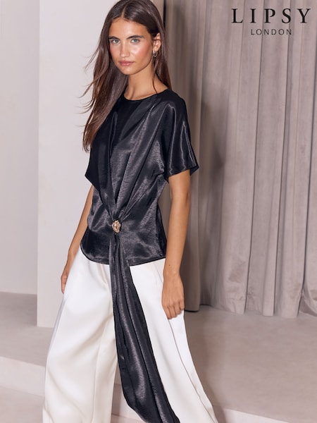 Black - Lipsy Satin Draped T-shirt