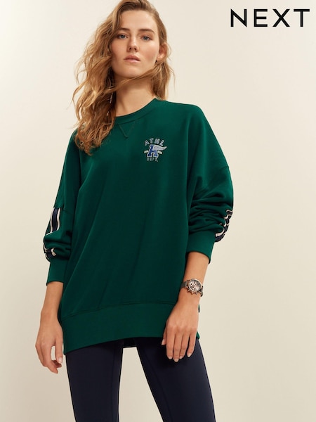 Grün - Side Stripe Graphic Crew Neck Sweatshirt (284844) | 9 €