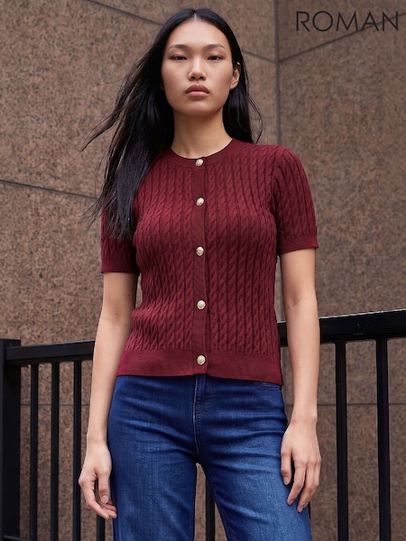 Red - Roman Cable Button Top