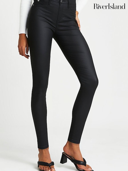 River Island Black Mid Rise Super Stretch Coated Skinny Jeans (285099) | €16