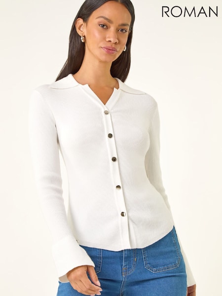 White - Roman Collared Button Jumper
