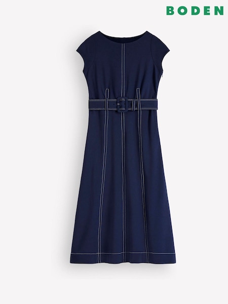 Blue - Boden Annet Belted Ponte Midi Dress