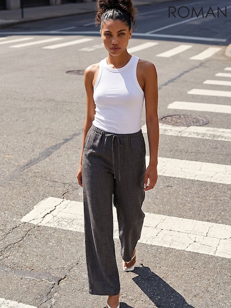 Grey - Roman Petite Pull On Woven Trousers