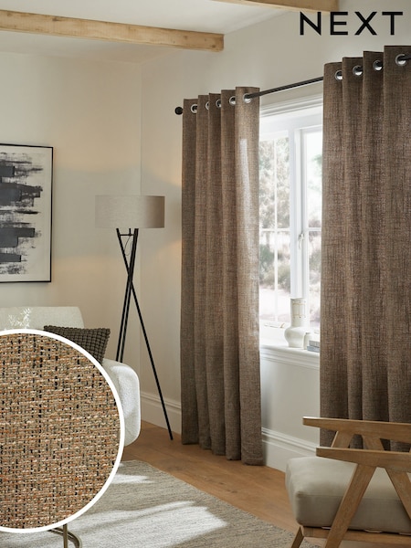 Brown Textured Fleck Eyelet Lined Curtains (285787) | €39 - €84