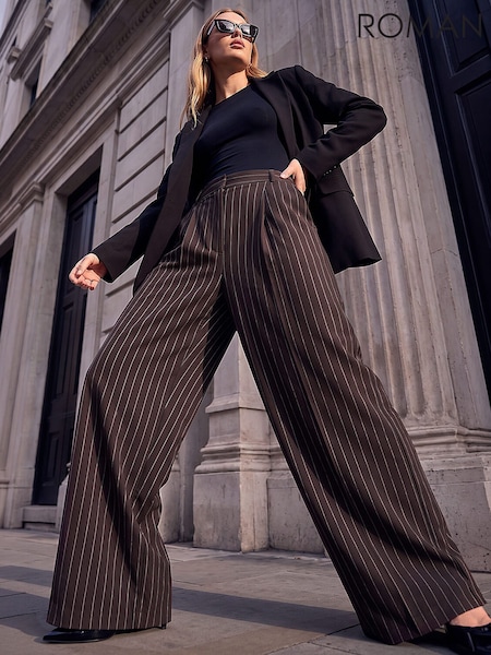 Brown - Roman Pinstripe Trousers