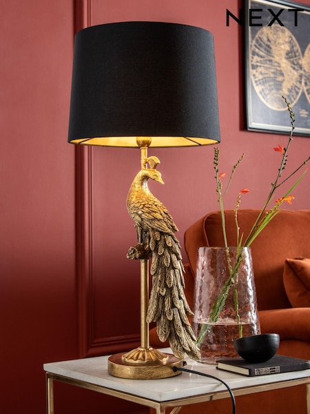 Black/Gold Peacock Table Lamp (285947) | €112