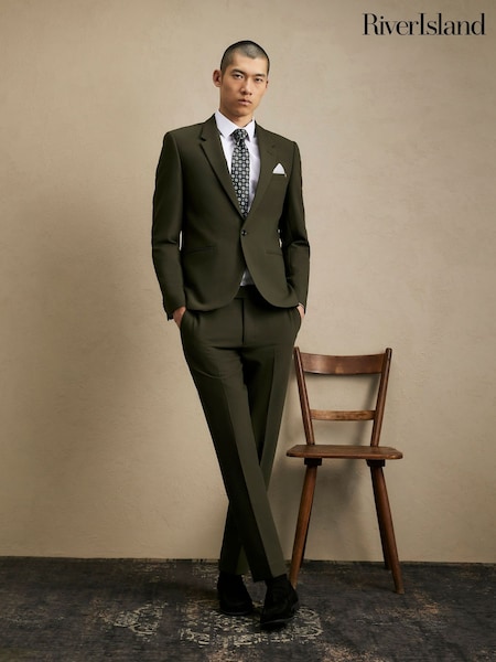 Green - Regular River Island Skinny Fit Suit Trousers