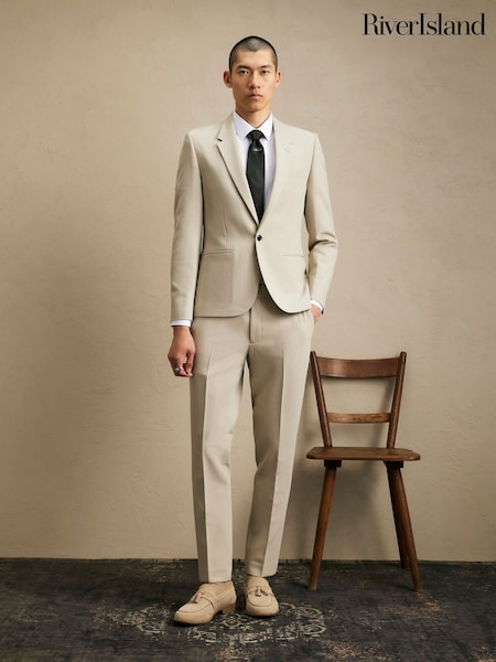 Natural - Regular River Island Skinny Fit Suit Trousers