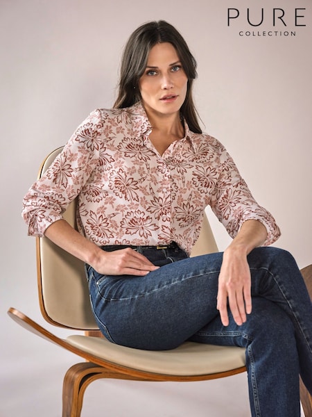 Brown - Pure Collection Washed Silk Loose Fit Shirt