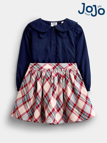 Blue & Red Tartan - Jojo Maman Bébé Check Skort & Dobby Blouse Set