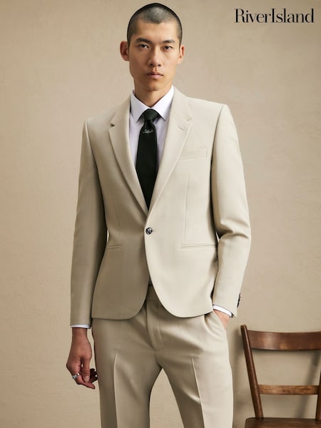 Natural - Regular River Island Skinny Fit Suit Jacket