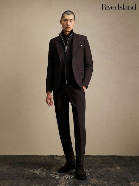 Brown - Regular River Island Skinny Fit Suit Trousers