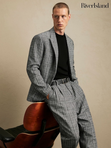 Gris - Regular River Island Relaxed Fit Check Suit Jacket