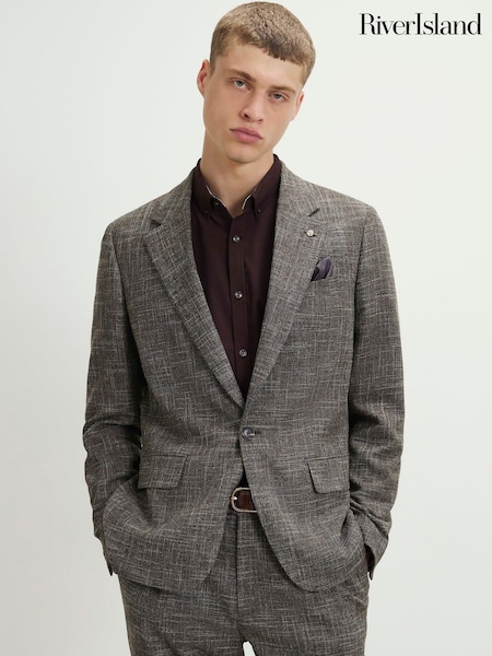 Brown - Regular River Island Slim Fit Textured Blazer
