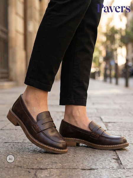 Ruskea - Pavers Block Heel Slip On Penny Loafers