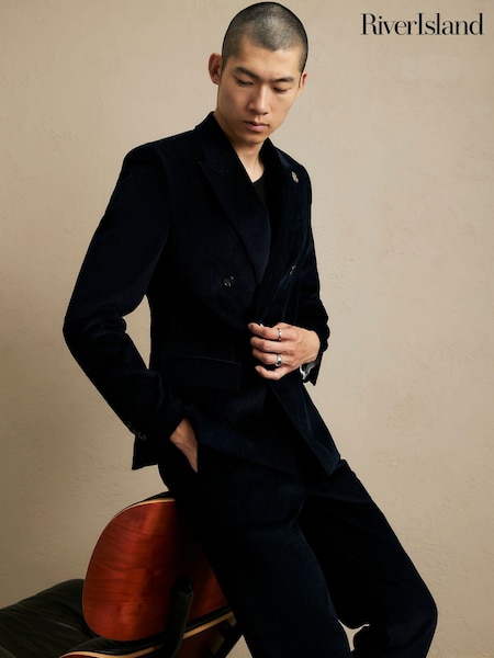 Көк - Regular River Island Corduroy Double Breasted Suit Jacket
