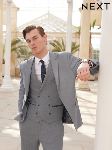 Grey Slim Slim Fit Trimmed Herringbone Suit Jacket (286521) | €17