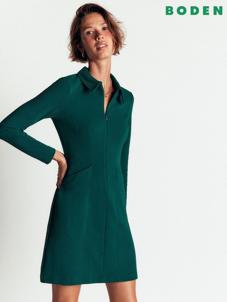 Green - Boden Nia Ottoman Long Sleeve Dress