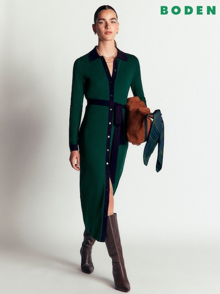 Green - Boden Jessica Knitted Shirt Dress