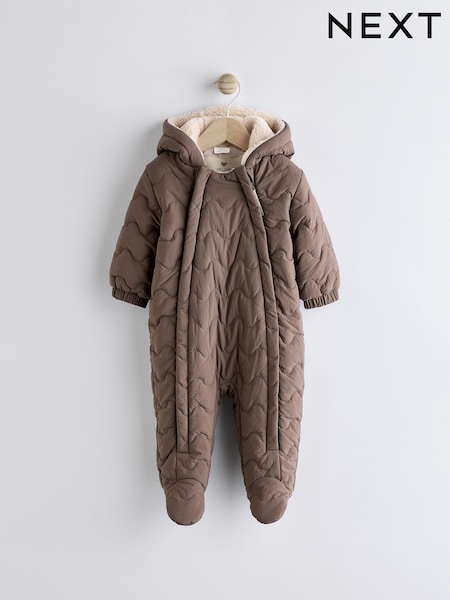 Marron mink - Baby Quilted Fleece Zip Lined Hooded All-In-One Pramsuit (0-18mths) (286816) | € 21 - € 23