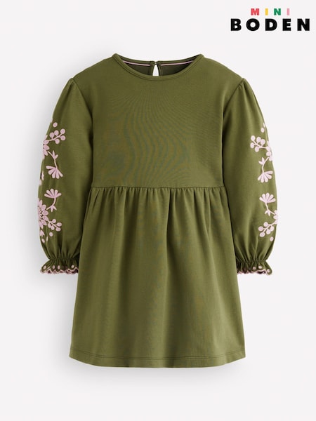 Green - Boden Embroidered Sleeve Dress