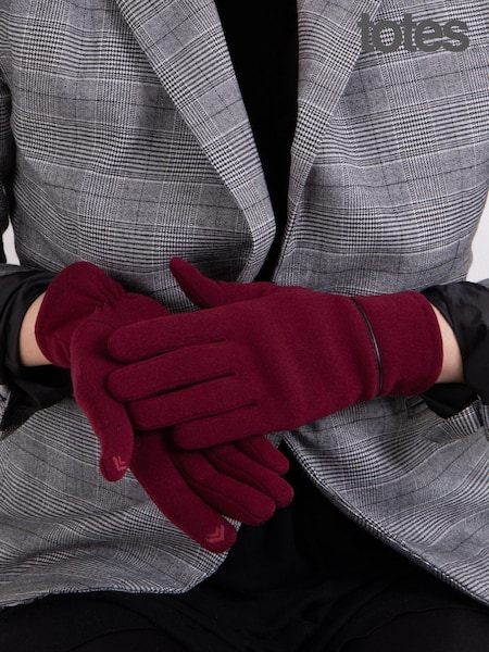 Röd - Totes Isotoner Ladies Thermal Smartouch Winter Gloves With Piping Detail (286921) | kr340