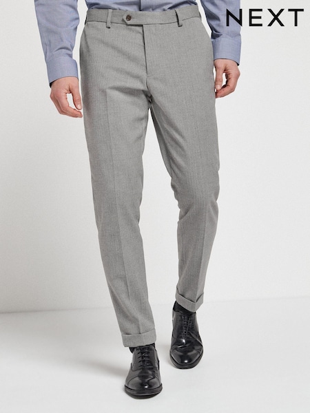 Grey Slim Fit Slim Fit Trimmed Herringbone Suit: Trousers (287472) | € 13