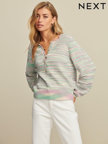 Green/Purple Space Dye Button Neck Jumper (288256) | €17
