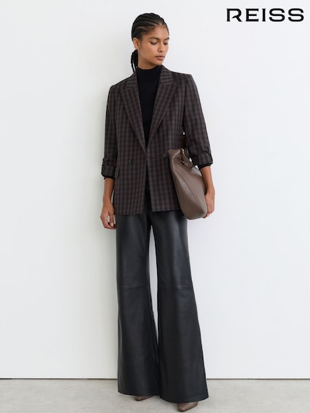 Grape Check - Reiss Nolah Wool Check Relaxed Double-breasted Blazer