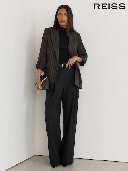 Hroznový kostkovaný vzor - Reiss Nolah Wool Check Relaxed Double-breasted Blazer