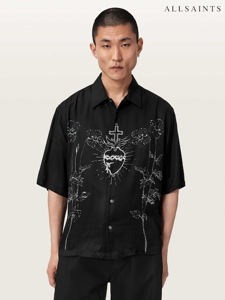 Melns - Regular Allsaints Fleur Short Sleeve Shirt
