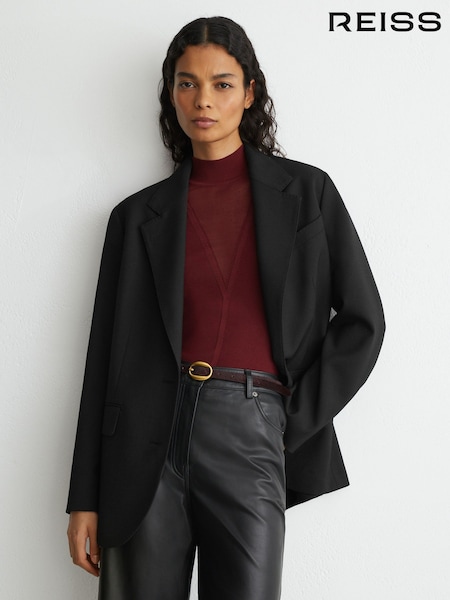 Черный - Reiss Sandor Stretch-twill Relaxed Single-breasted Blazer