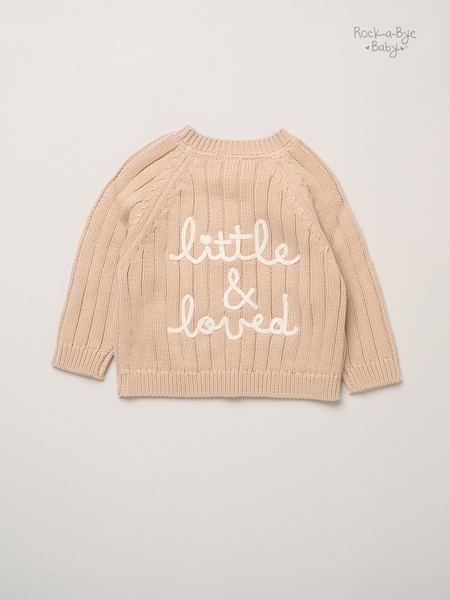 내추럴 - Rock-a-bye Baby Boutique Chunky Knitted Embroidered Cardigan